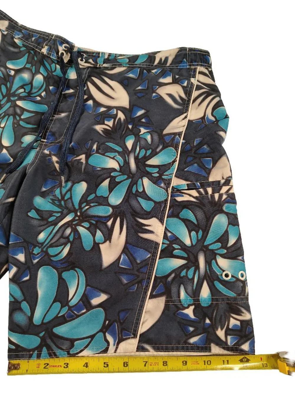 Men's Medium Blue Floral Themed Marlin Trading Company Drawstring Swimshorts